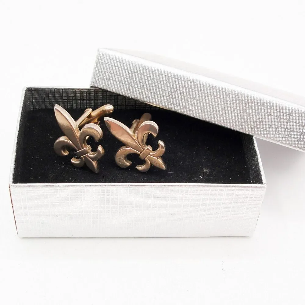 Vintage Swank Gold Tone Fleur de Lis Cufflinks Royal French Heraldry Wedding MCM